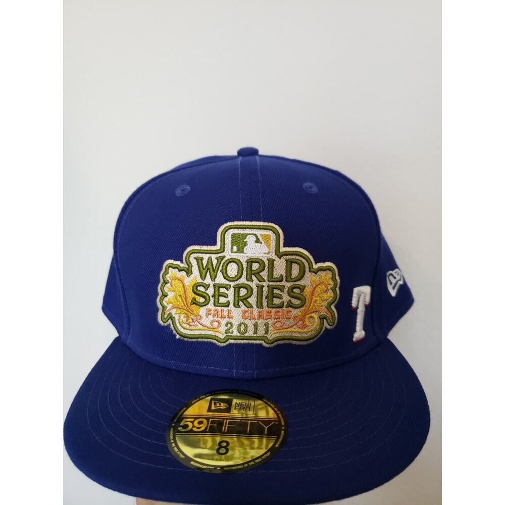 Texas Rangers Hat Cap 2011 World Series Patch Blue Size 8 Fitted New Era